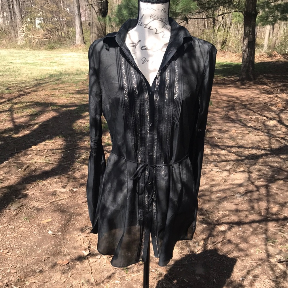White House Black Market Sheer Long Black Tunic